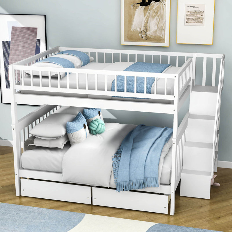 Dimani Kids Full Over Full Bunk Bed with Drawers, White