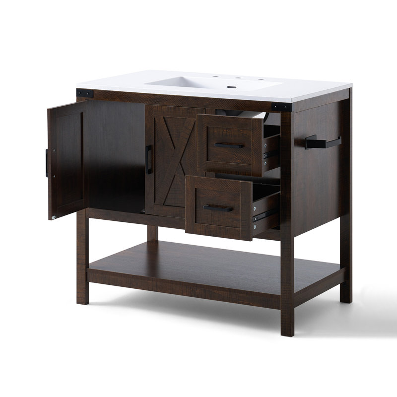 Ensemble de meuble-lavabo de salle de bain avec lavabo 36,6 po Chimira, brun rustique, Brun rustique, 36"