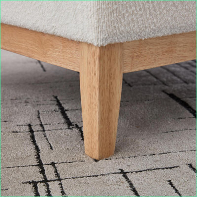 Ottoman with Storage, 33.86"W Ivory Boucle | Reversible Lid Coffee Table Footstool for Living Room | Wood Base | Natural Wood Legs