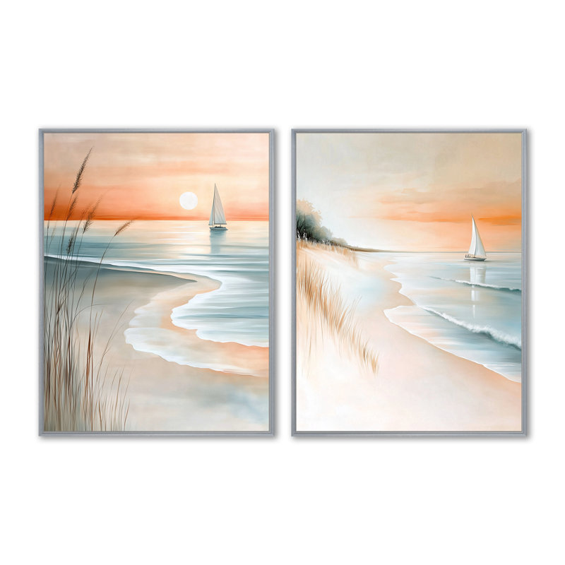 Coucher de soleil sur la voile de pêche I - Tableau en deux parties « Coucher de soleil côtier », 32" H x 48" W