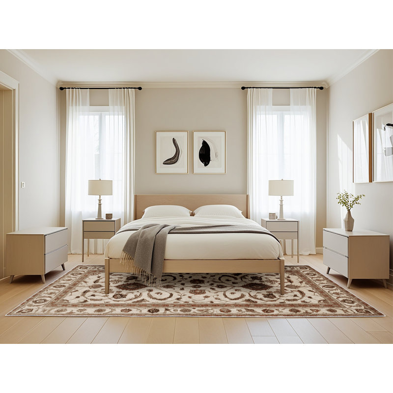 Tapis beige lavable à la machine, Rectangle 5 pi x 8 pi