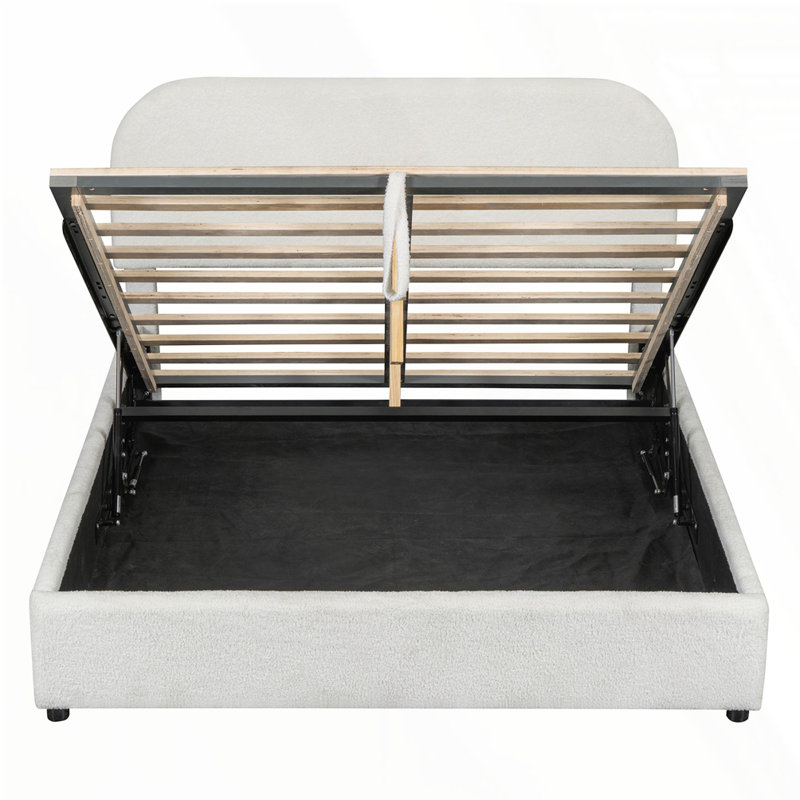Lit plateforme tapissier Teddy, Blanc, Grand