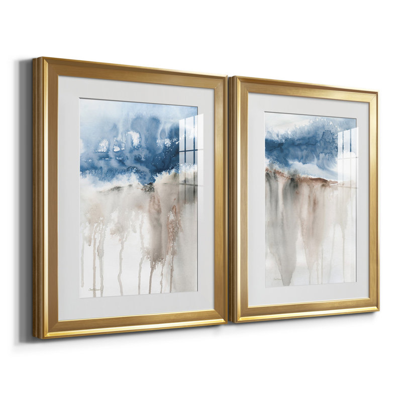 Windy Cliff I - ensemble de 2 reproductions d'art, H 22,5 po x l 61 po x P 1,5 po, Papier encadré doré, Blanc