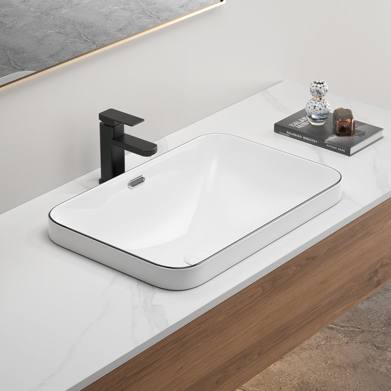 Esom 22'' Porcelain Ceramic Undermount Bathroom Sink, Black Milk White