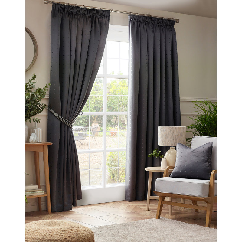 Norush Madison Pencil Pleat Curtains, 168cm Width x 183cm Drop, Charcoal