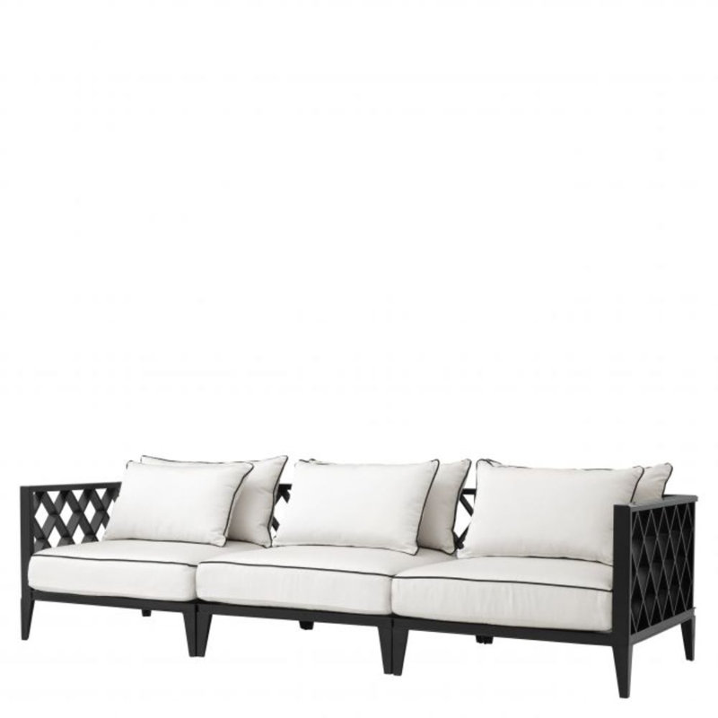 Ocean Club 108'' Wide Rectangular Aluminum Patio Sofa with Cushions, Black Frame/White Cushion