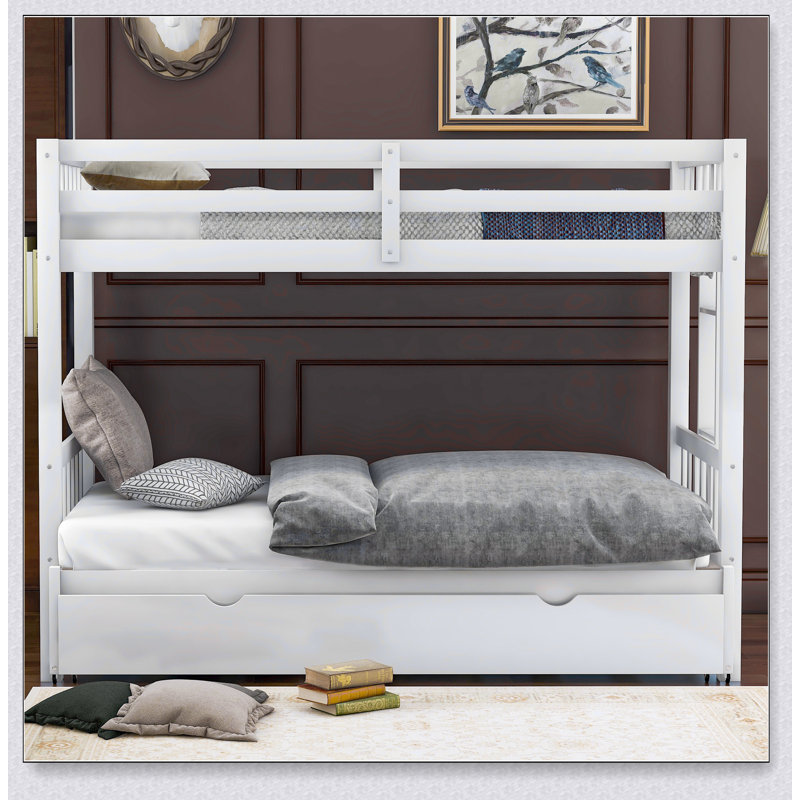 Twin Over Pull-Out Bunk Bed With Trundle, Blanc