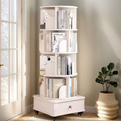 Bibliothèque rotative, bibliothèque d'angle à 360 degrés pour les petits espaces, support de rangement pour bibliothèque avec roulettes, organisateur étroit en bois pour chambre à coucher, salon, salle d'étude