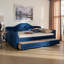 Lit de jour double en velours avec couchette Freya, bleu, H 31,15 po x l 82,45 po x L 58,04 po-290142777-402354485