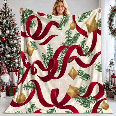 Jeté Christmas Ribbon and Pine Ornament, 60 x 80 po