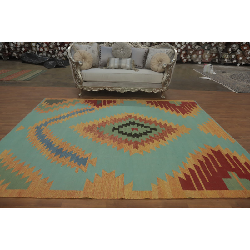 Tapis oriental bleu clair Kilim 8 x 10