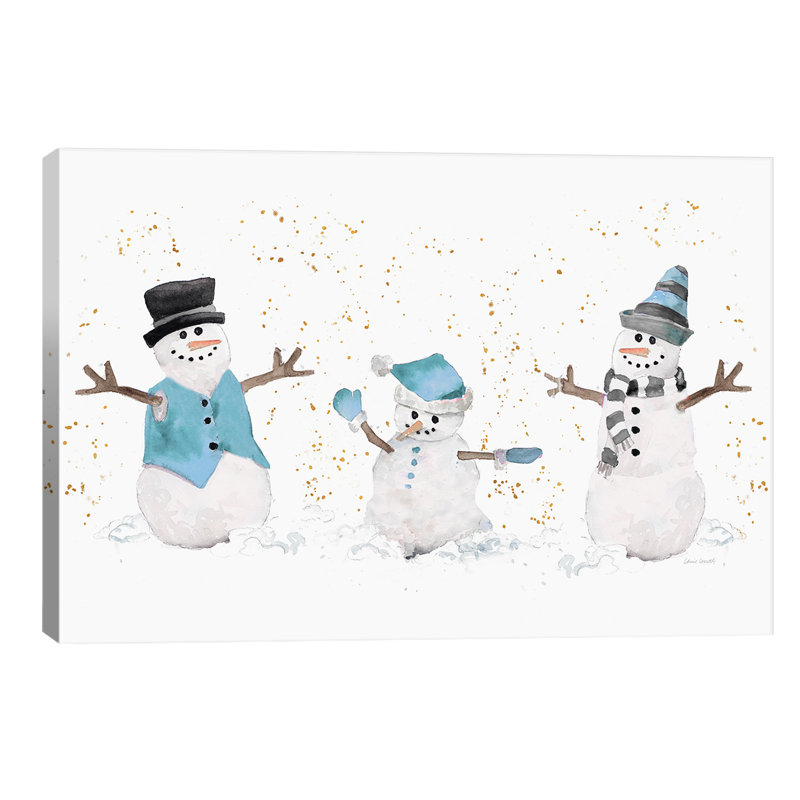 Blue Snowman Trio by Lanie Loreth - No Frame Print on Canvas, 66.04 cm H x 45.72 cm W x 1.91 cm D