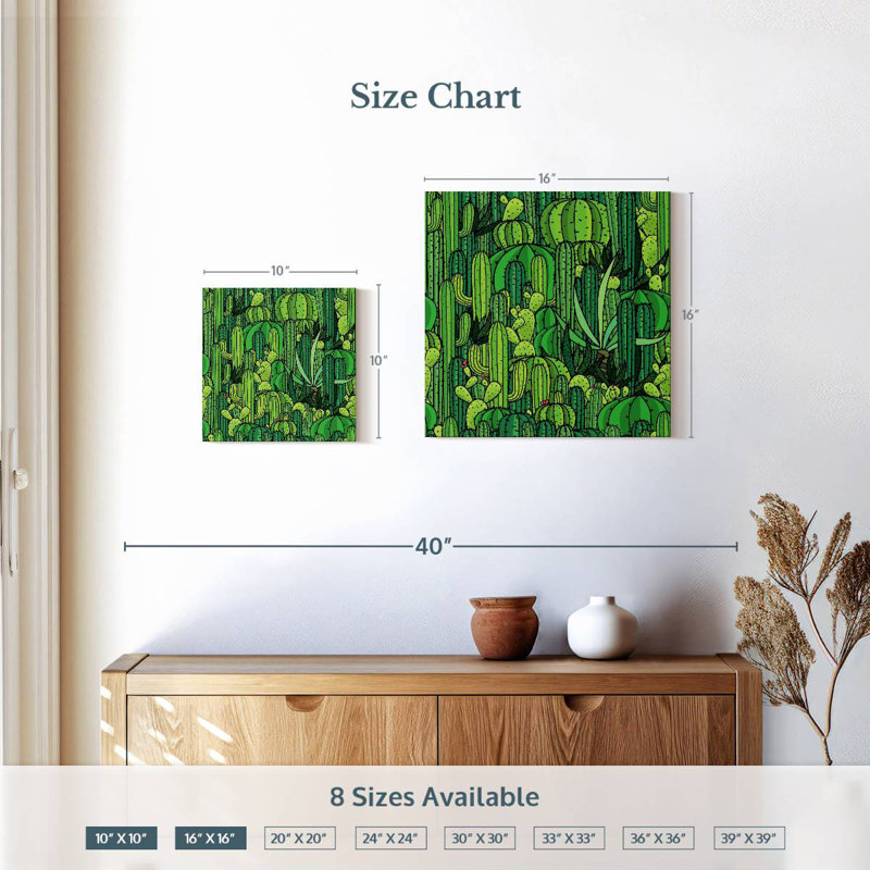 Green Cactus Pattern, 10" H x 10" W