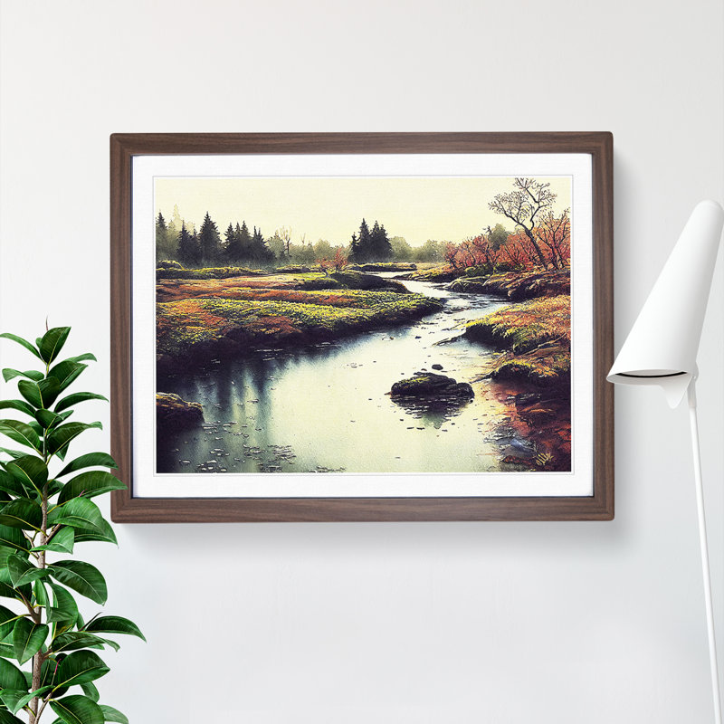Beautiful Stream - Single Picture Frame Painting, 46cm H x 64cm W x 2cm D, Walnut Framed