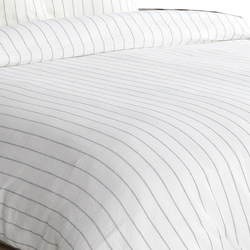 Eberly Striped Linen Duvet Cover, Ivory, Queen Duvet Cover
