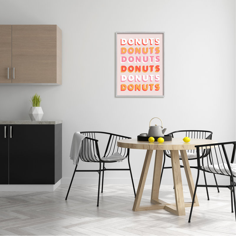 " Orange Pink Donuts Text Pattern Design " by CAD Designs, 30" H x 24" W x 1.5" D, Farmhouse Gray Framed Giclee