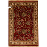 Hand-Knotted High-Quality Wine and Beige Area Rug