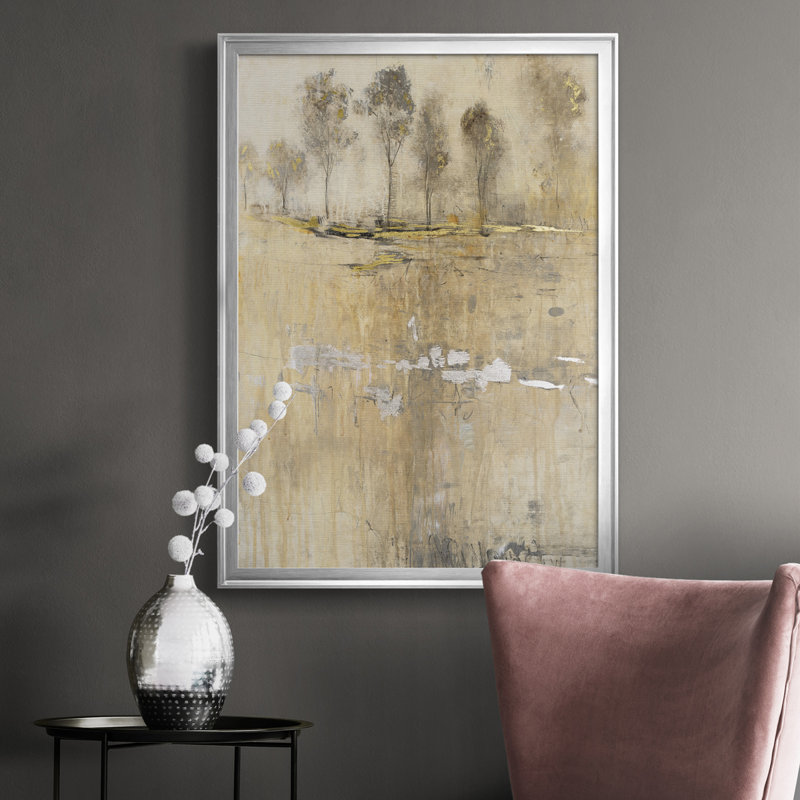 «Cloake In Mist I» - Toile encadrée de qualité supérieure - prête à être accrochée, Toile avec cadre argenté