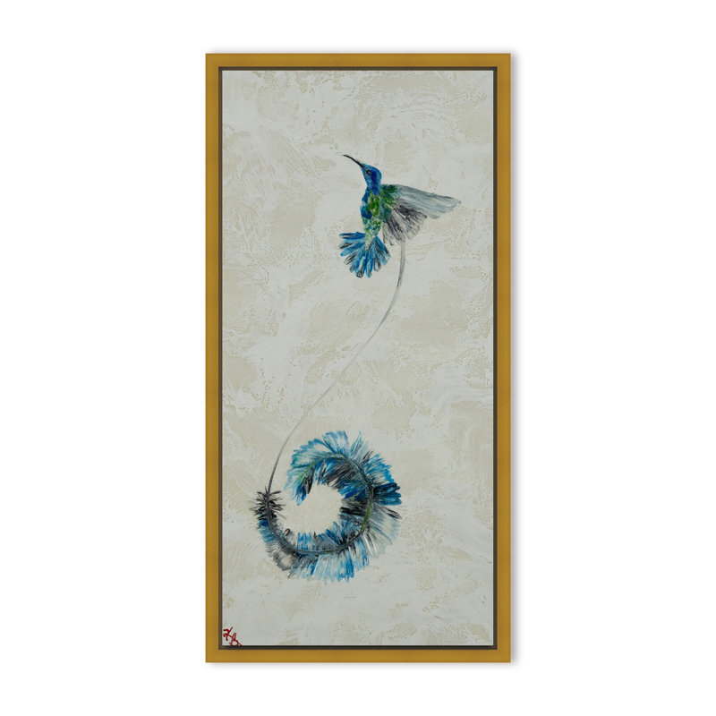 Nature Inspired "Feathered Symphony" Canvas Wall Art By Karen Biery, 48" H x 24" W, Framed Matted Print, Gold