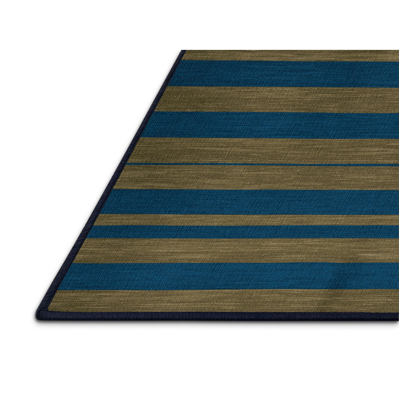 Tapis bleu à rayures horizontales lavable à la machine, Carré 4 pi