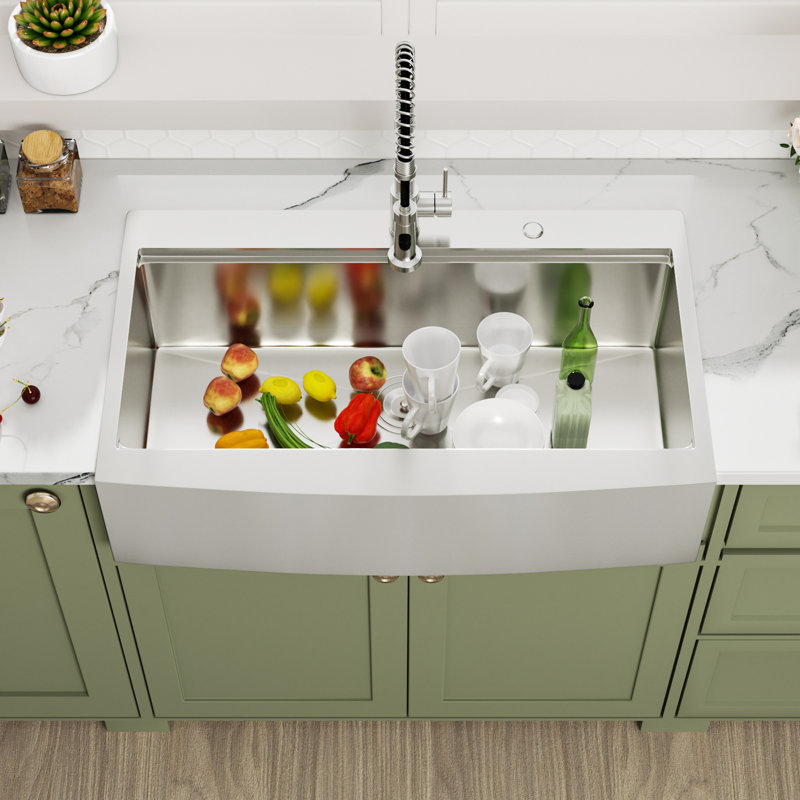 33"L x 22"W Farmhouse / Apron Front Workstation Kitchen Sink 16 Gauge Stainless Steel Single Bowl Drop-In Kitchen Sink
