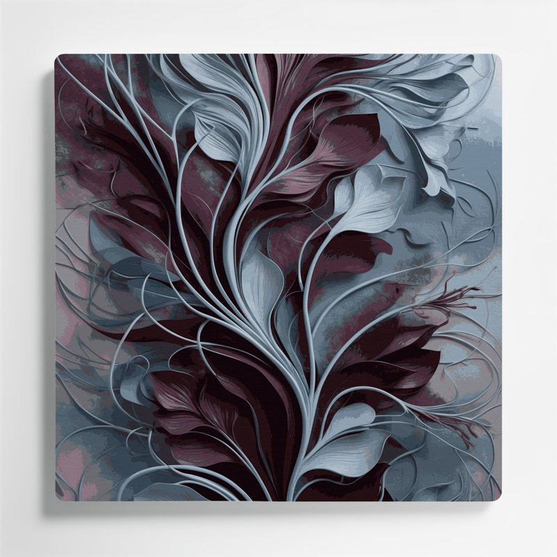"Abstract Florals 21", art mural en métal gris, H 16 po x l 16 po