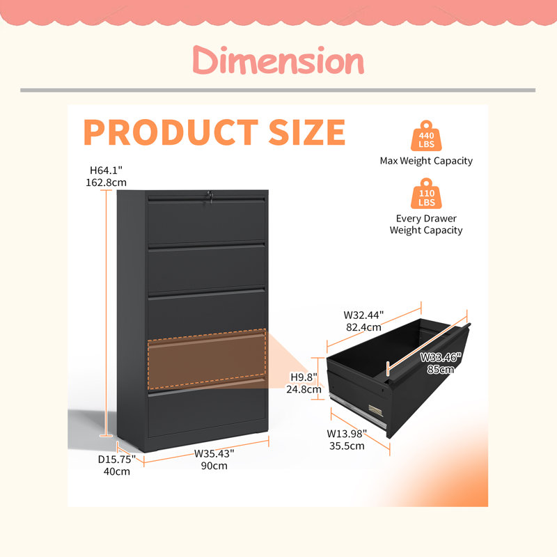 Drawer Metal Lateral File Cabinet ,  Filing Cabinet With Lock, Lockable File Cabinet For Home Office, Locking Metal File Cabinet For Legal/Letter/A4/F4 Size