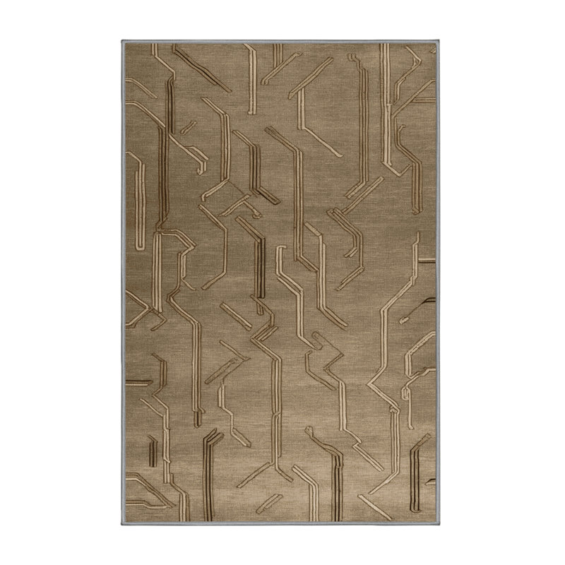 Machine Washable Art Deco Brown Area Rug