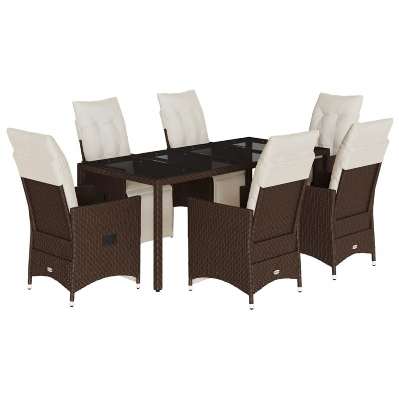 Ensemble bistro de patio avec coussins en rotin de polyester brun, H 29,5 po x l 74,8 po x P 35,4 po, 6