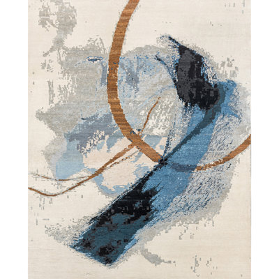 Handmade Silk and Wool Abstract Area Rug