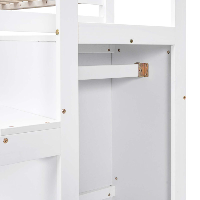 Jaelina Full Size Loft Bed with Built-in Storage Wardrobe and Staircase, White