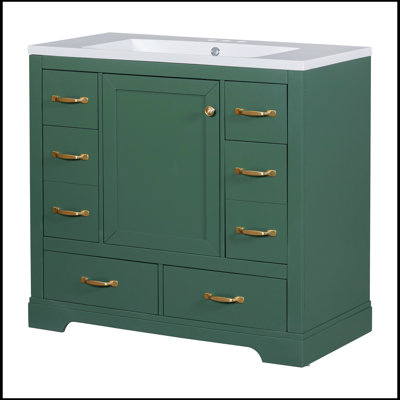 Ensemble de meuble-lavabo 36 po avec lavabo, six tiroirs, diviseur de tiroir multifonctionnel, tablette réglable