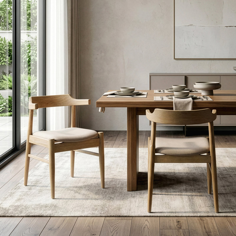 Ensemble de 2 chaises en bois délavé rétro avec dossier incurvé Atlas, Light Brown/Beige