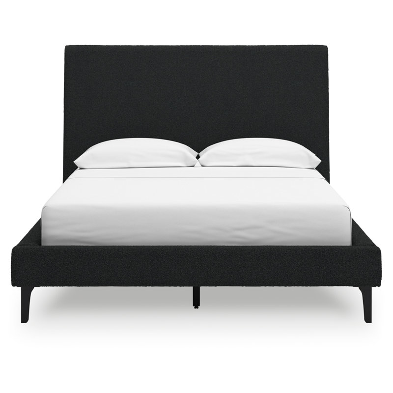 Cadmori Black Full Upholstered Bed with Roll Slats and Wood Frame