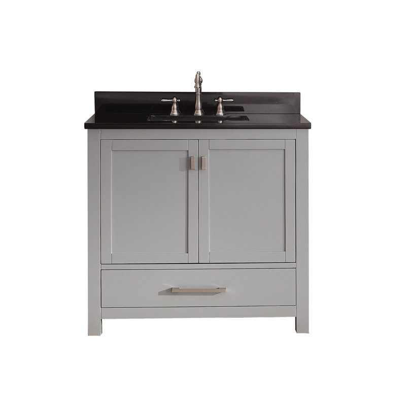 Modero 36" Single Bathroom Vanity with Top, Carrera White Marble, Chilled Gray, Brushed Nickel