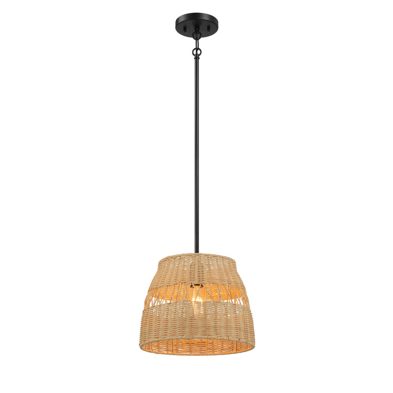 Luminaire suspendu Essence avec lumières en rotin et finition en métal noir