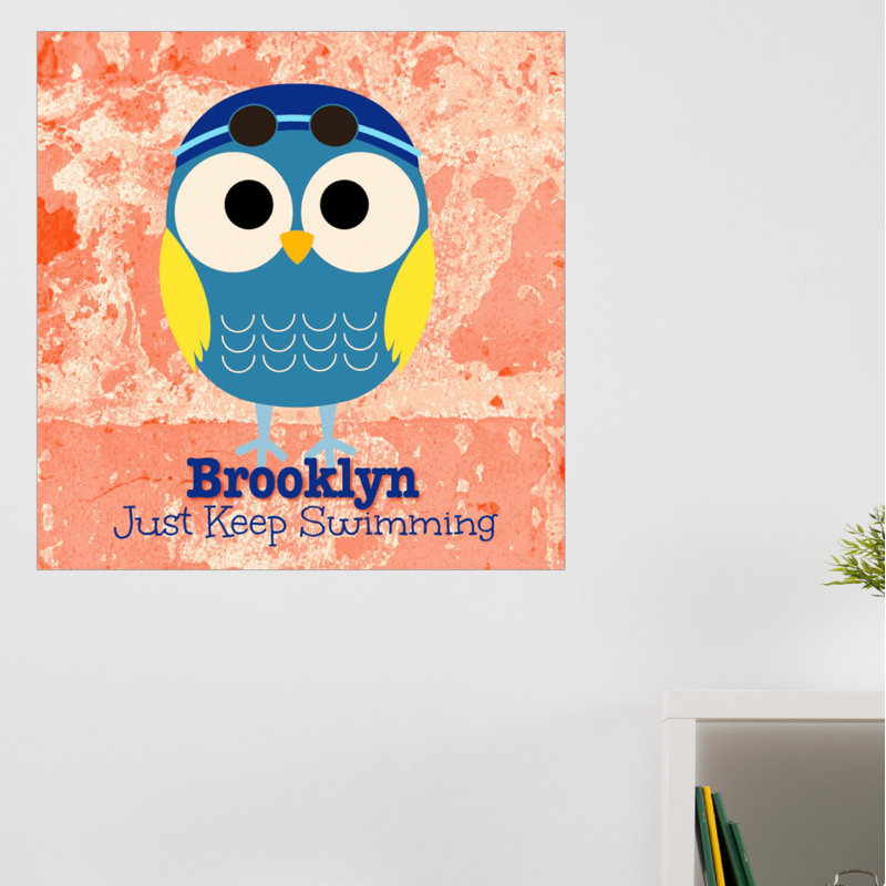 Décalcomanie murale personnalisable hibou surfing, H 20 po x l 20 po, Oui