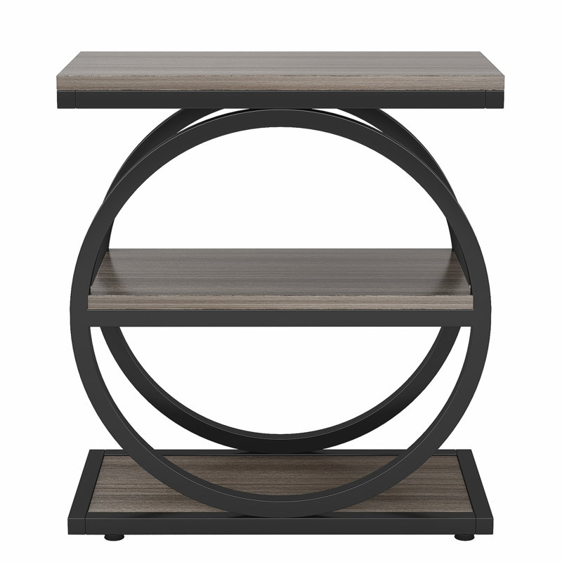 Industrial Narrow End Table with 3 Shelves - 23.6" Space-Saving Side Table, Grey Wood & Black Metal Frame - Multi-Functional Sofa Table, Nightstand for Bedroom & Living Room