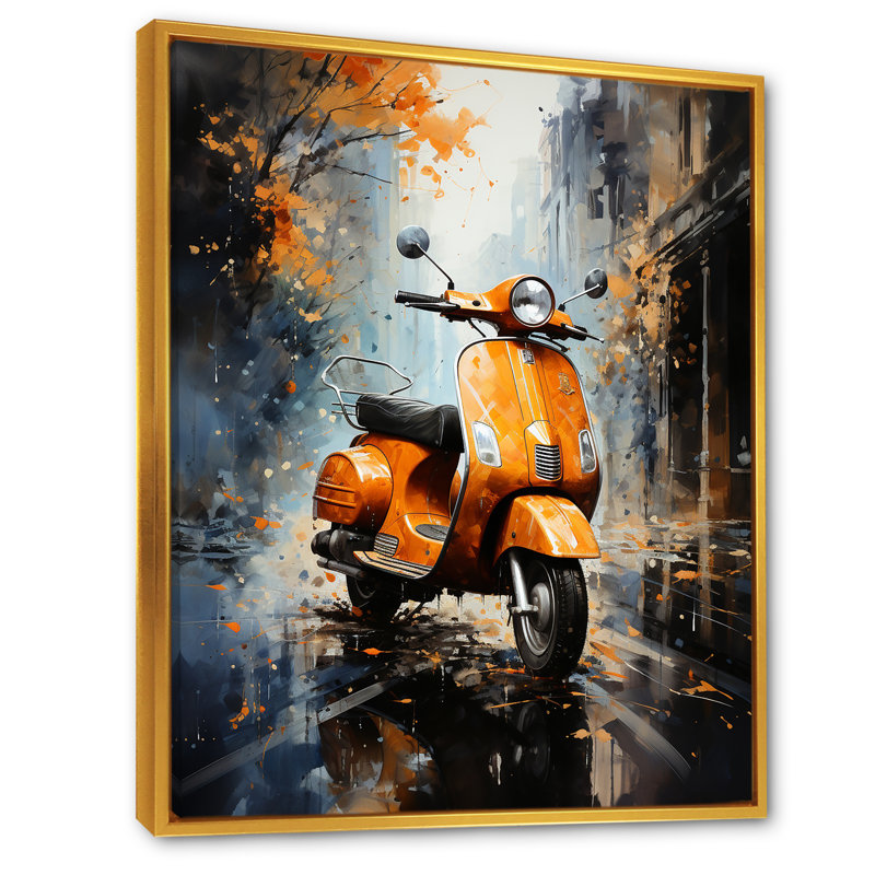 «Orange Urban Scooter Vibes» sur toile, H 20 po x l 12 po x P 1 po, Cadre flottant doré