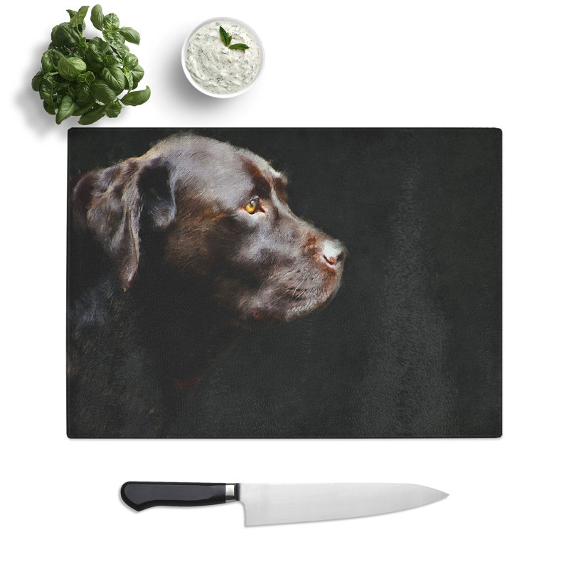 Chocolate Labrador Dog Painting Chopping Board, 0.4cm H x 28.5cm W x 39cm L