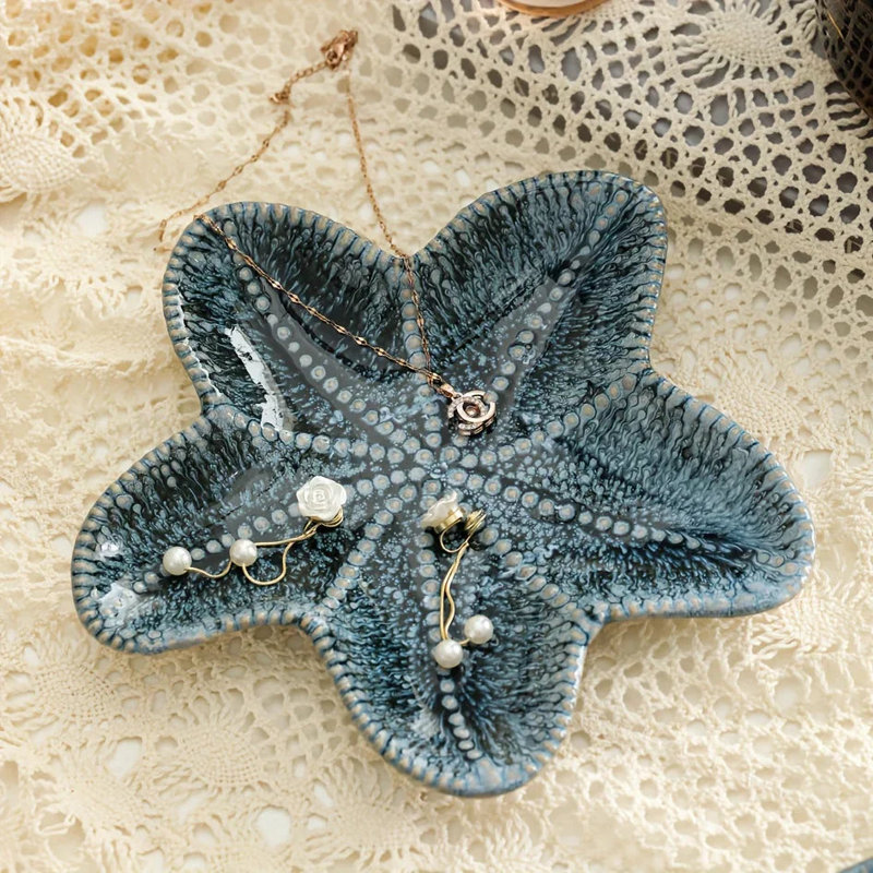 Jewelry Tray - Dual-Color Ceramic Starfish, Starfish, Blue