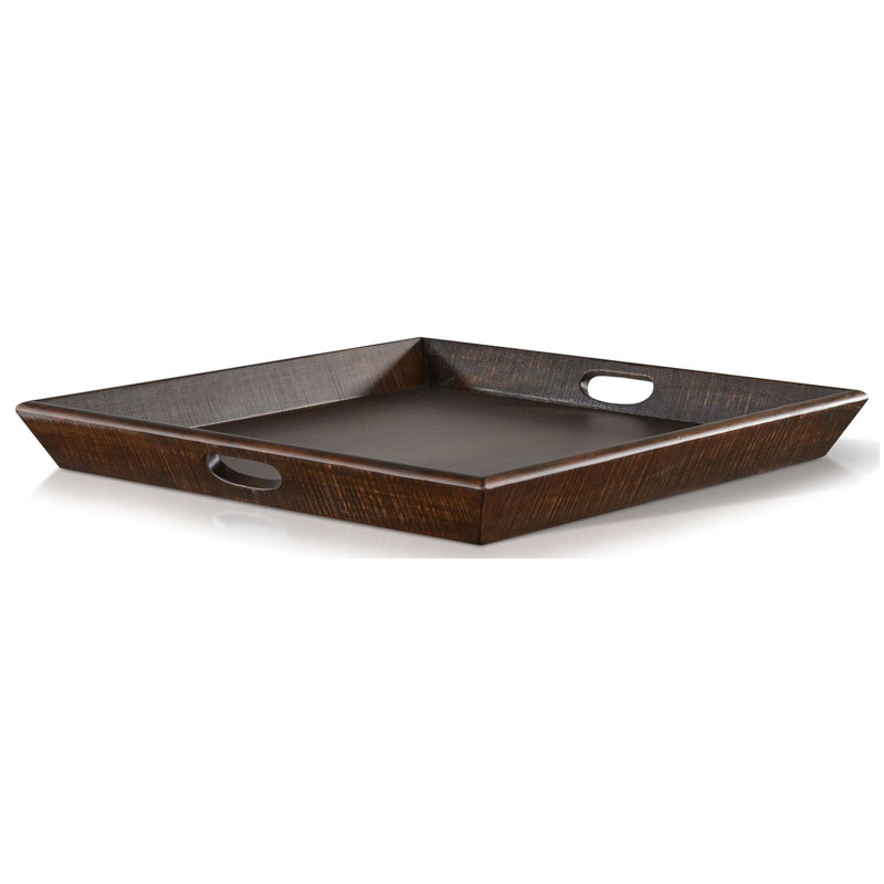 Flint Decorative Serving Tray, 27X27 Square Dark Rustic Oak Brown