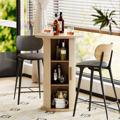 Grande table de bar de 36,4 po, petite table basse de cuisine, base cannelée ronde à porte coulissante avec espace de rangement caché, pour petit espace, pub, bistro, salon