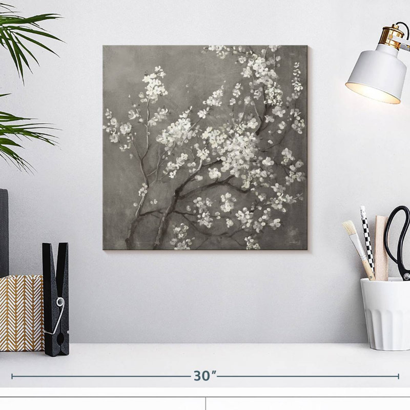 Harnek White Cherry Blossoms I On Grey, 16'' H x 16'' W