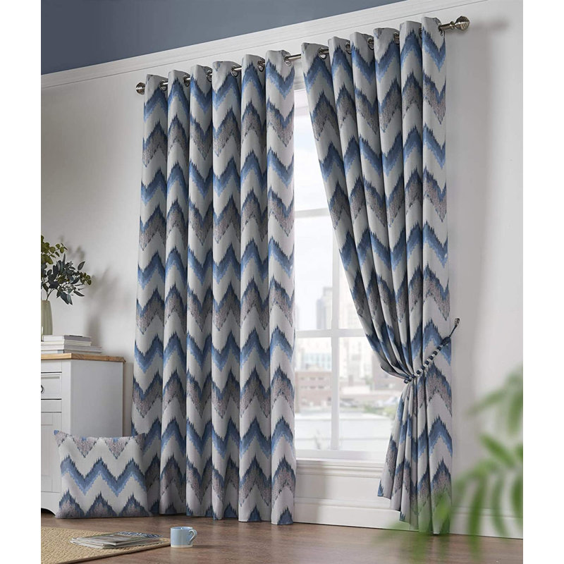 Fulgham Oslo Eyelet Room Darkening Curtains, Blue, 168 W x 229 D cm