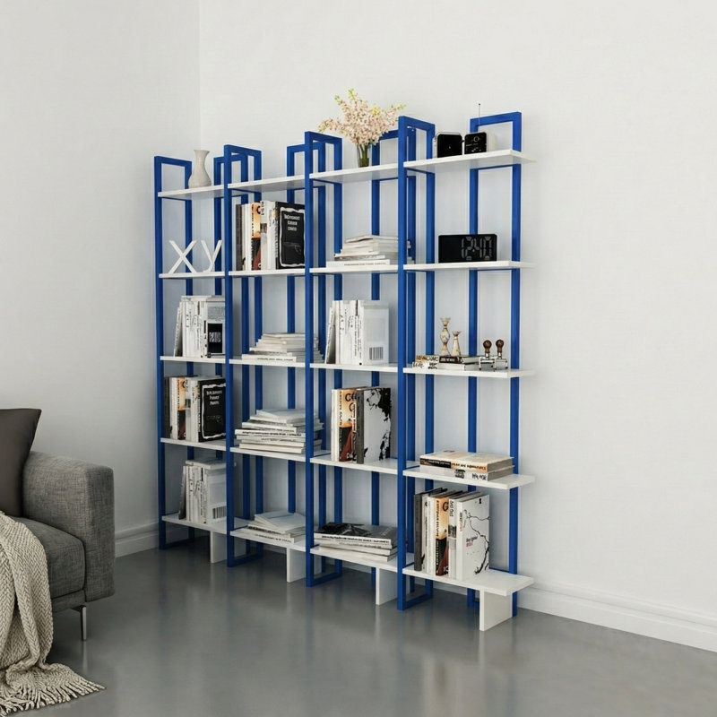 Carmen 71" H x 18" W Metal Corner Bookcase, Blue/White