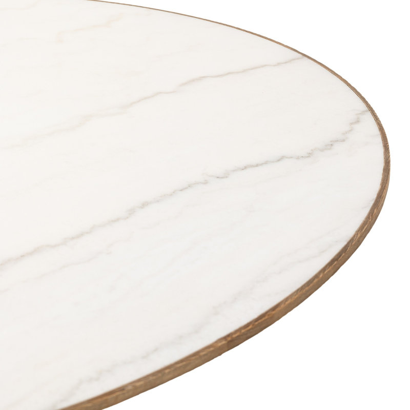 Sargon Round Stone Dining Table, Honed White Marble/Smoked Black