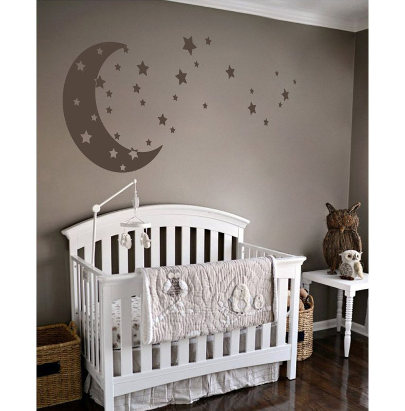 Adhésif décoratif lune et étoiles, H 22 po x l 49 po x P 0,01 po, Brun