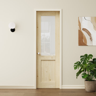 24 x 80 Slab Door, Frosted Glass Door Slab,Solid Wood Door with Half Glass, Unfinished, Pantry Door, Bedroom door, Room Door, Closet Door