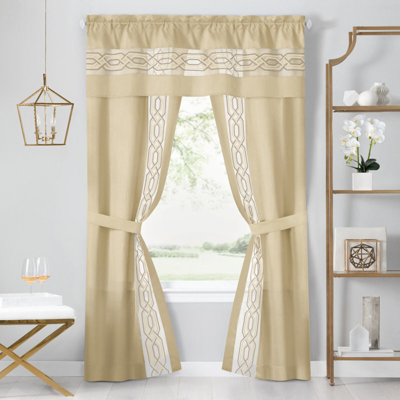 Ensemble de rideau de fenêtre semi-transparent en polyester 5 pièces Woven Trends Estebana, Brun clair, L 52 po x L 84 po